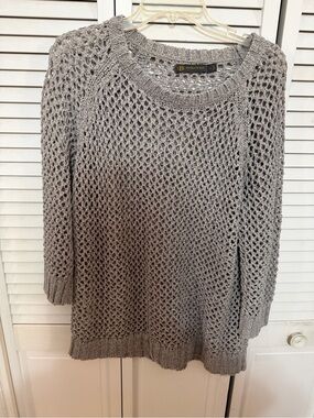 Outback Red Gray Open-Knit Crewneck Sweater
